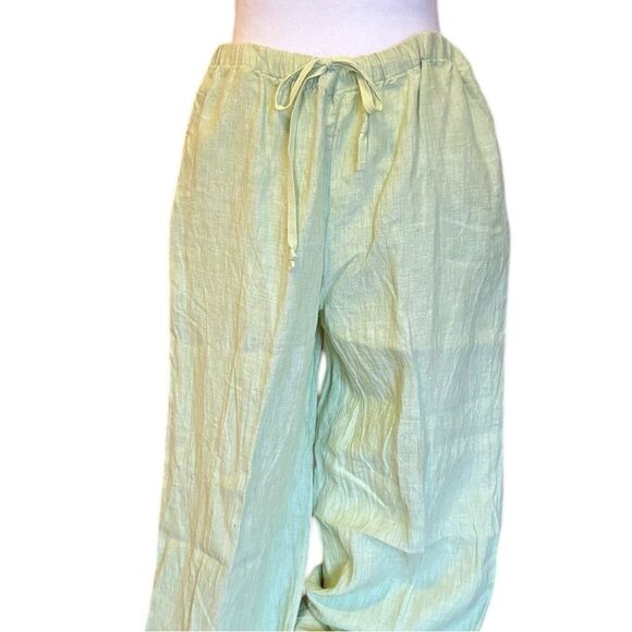 Kate Hill Linen Pants Pull On Style Drawstring Womens Size Medium Mint Green - Picture 3 of 8